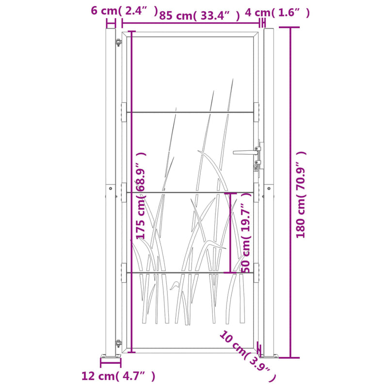 vidaXL Garden Gate Anthracite 100x175 cm Steel Grass Design