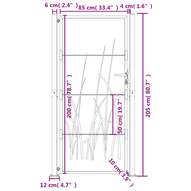 vidaXL Garden Gate Anthracite 100x200 cm Steel Grass Design