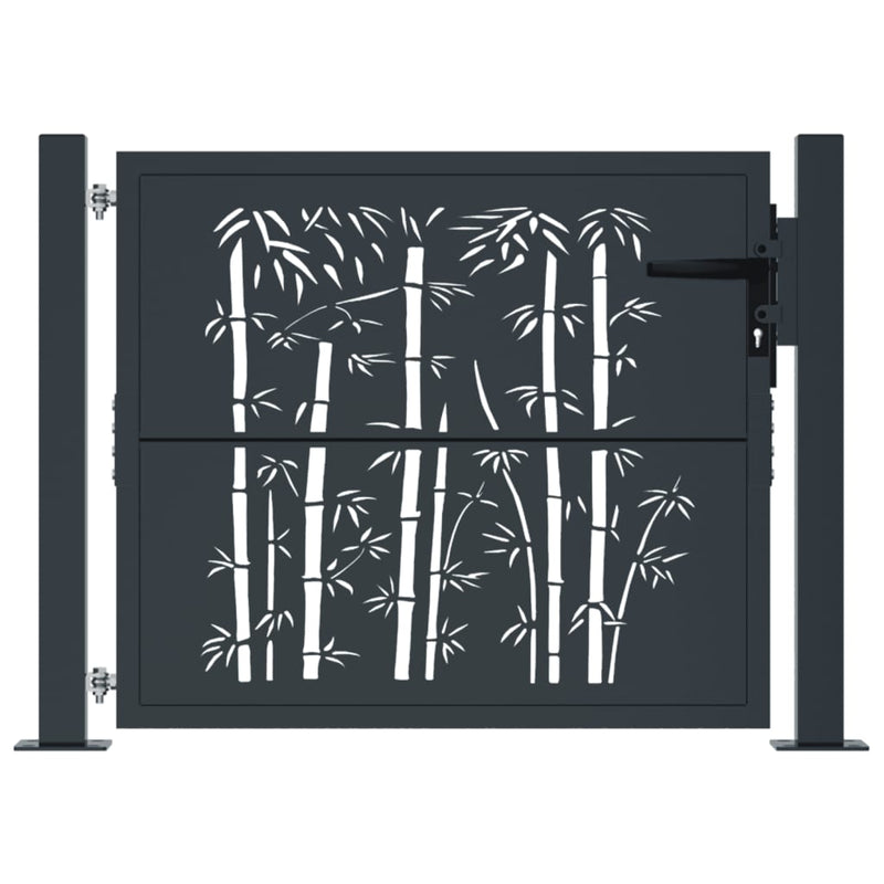 vidaXL Garden Gate Anthracite 100x75 cm Steel Bamboo Design