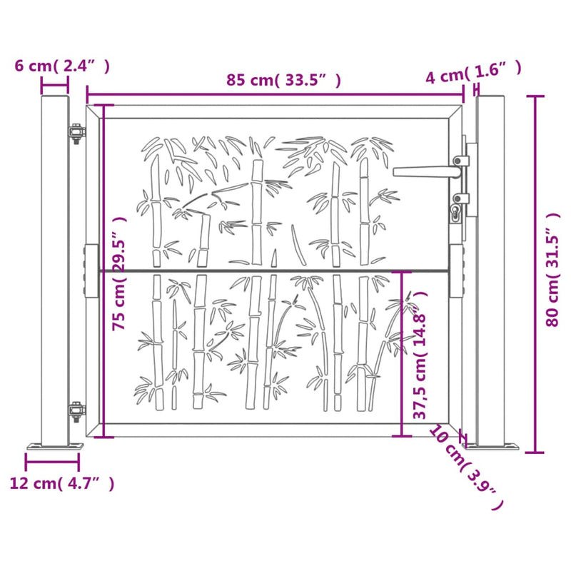vidaXL Garden Gate Anthracite 100x75 cm Steel Bamboo Design