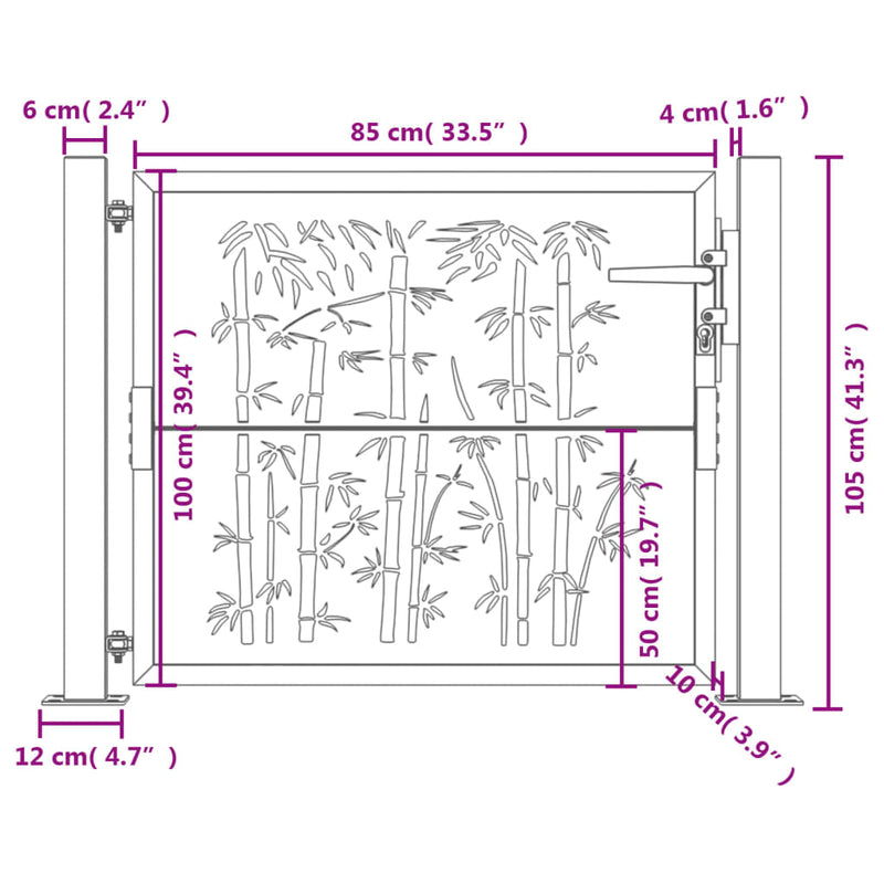 vidaXL Garden Gate Anthracite 100x100 cm Steel Bamboo Design