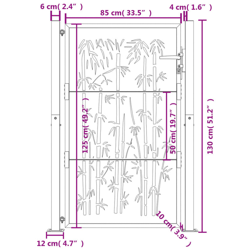 vidaXL Garden Gate Anthracite 100x125 cm Steel Bamboo Design