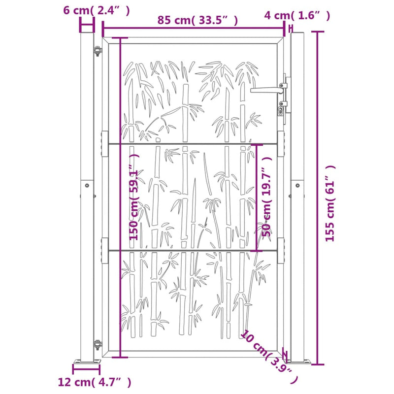 vidaXL Garden Gate Anthracite 100x150 cm Steel Bamboo Design