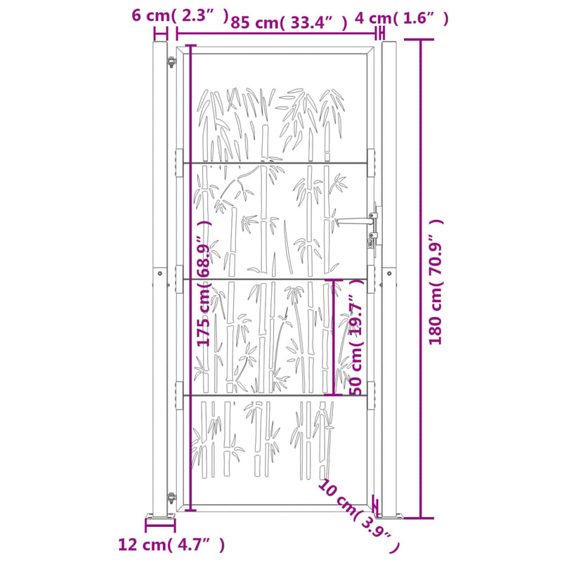 vidaXL Garden Gate Anthracite 100x175 cm Steel Bamboo Design