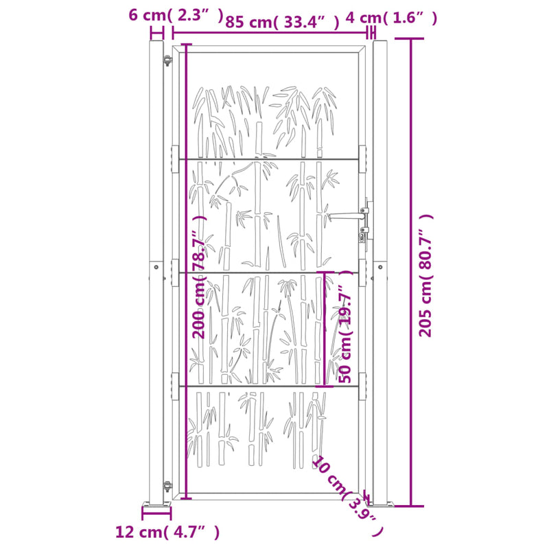 vidaXL Garden Gate Anthracite 100x200 cm Steel Bamboo Design