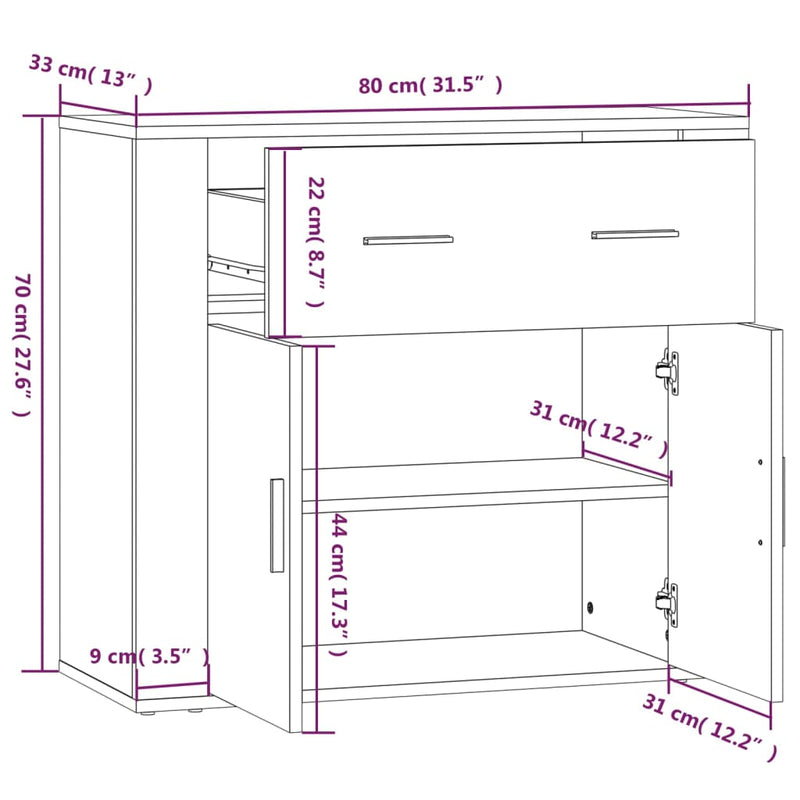 vidaXL Sideboard Grey Sonoma 80x33x70 cm Engineered Wood