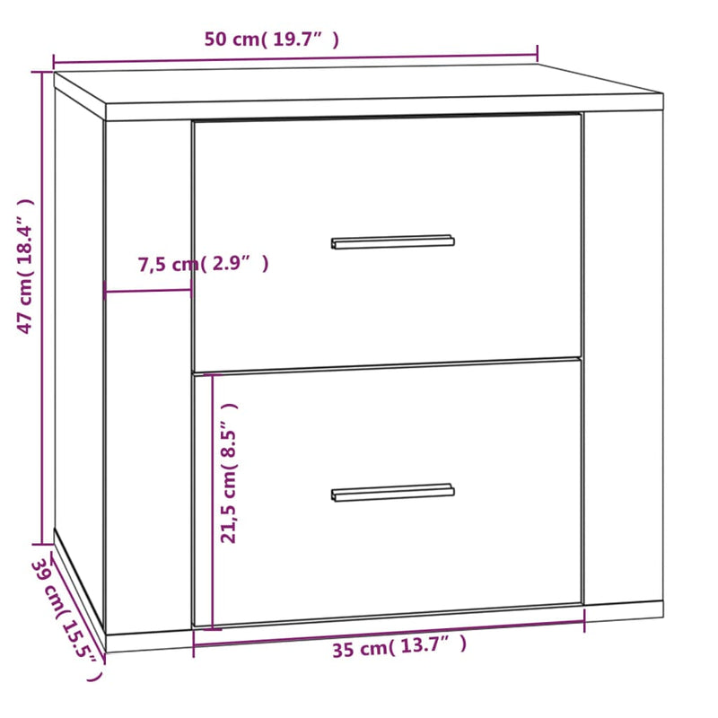 vidaXL Bedside Cabinet High Gloss White 50x39x47 cm