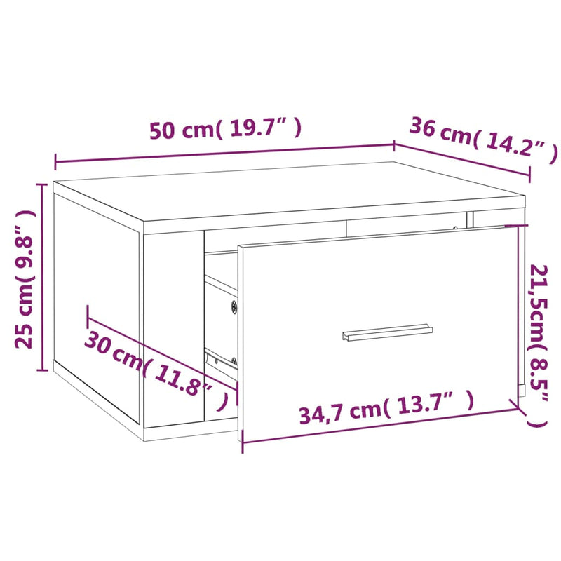 vidaXL Wall-mounted Bedside Cabinet White 50x36x25 cm