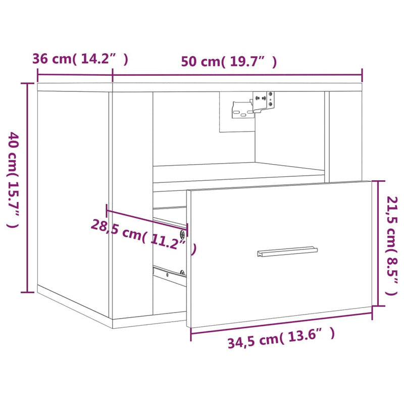 vidaXL Wall-mounted Bedside Cabinets 2 pcs Grey Sonoma 50x36x40 cm
