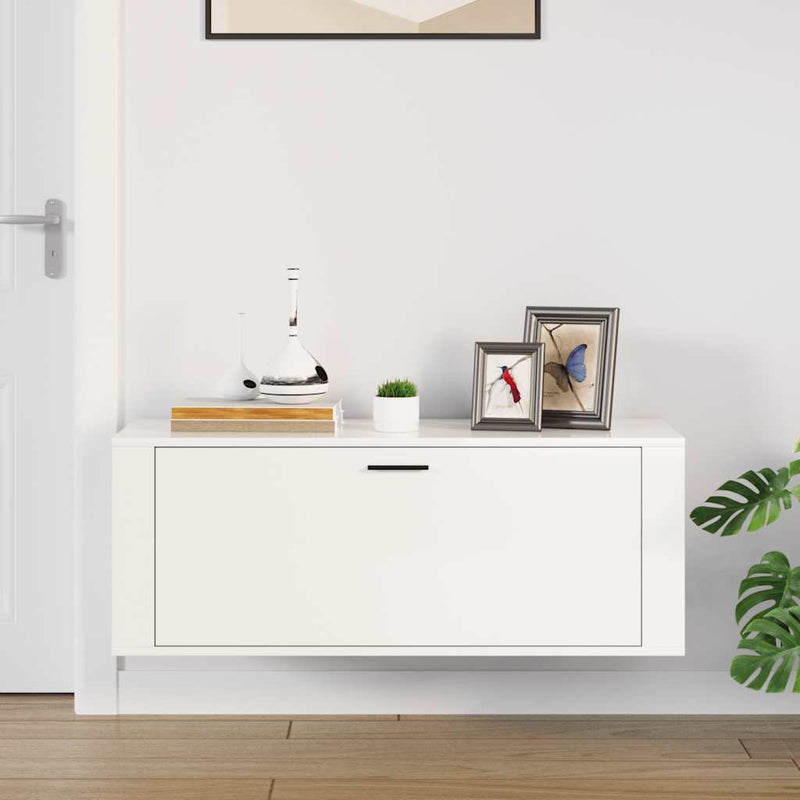 vidaXL Wall Shoe Cabinet High Gloss White 100x35x38 cm Engineered Wood