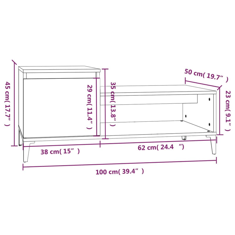 vidaXL Coffee Table Black 100x50x45 cm Engineered Wood