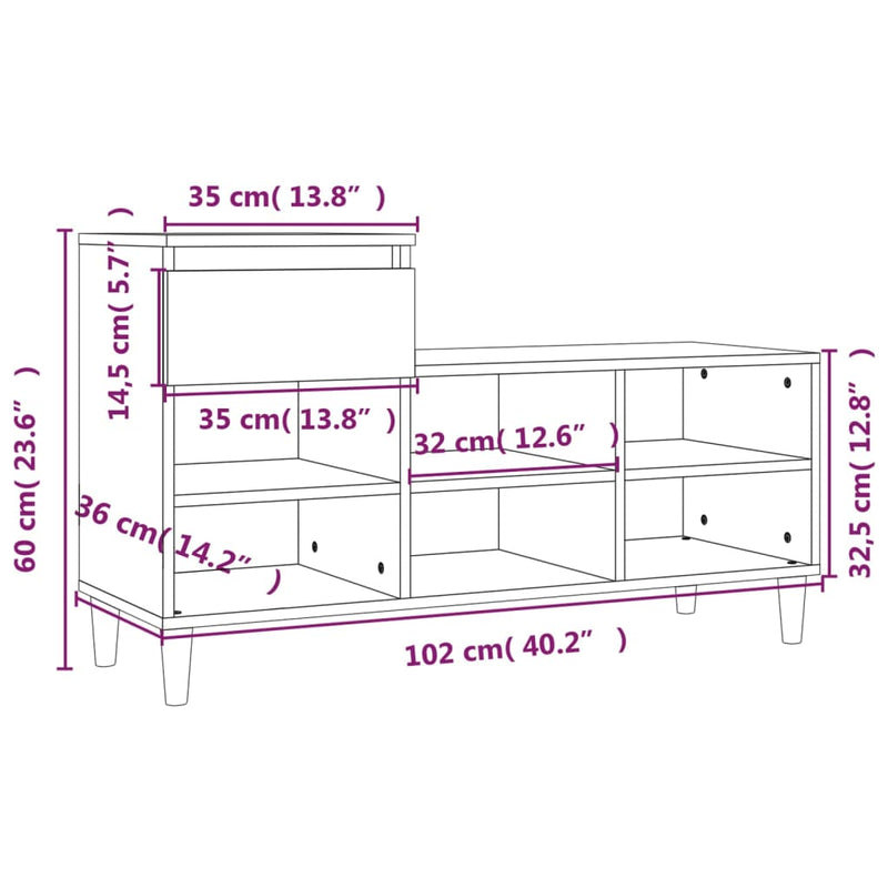 Shoe Cabinet White 102x36x60 cm Engineered Wood