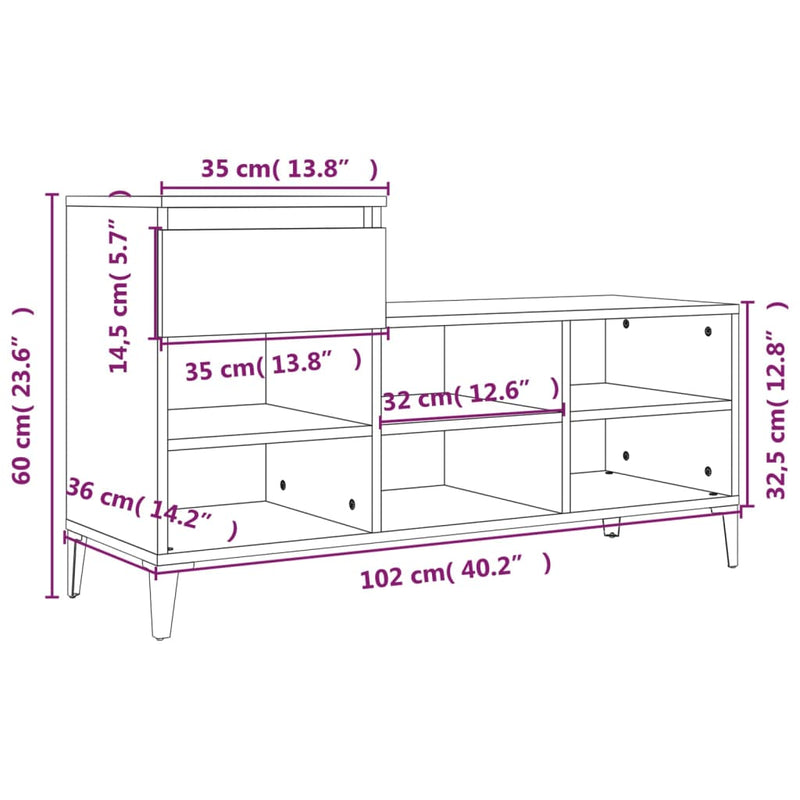 vidaXL Shoe Cabinet Smoked Oak 102x36x60 cm Engineered Wood