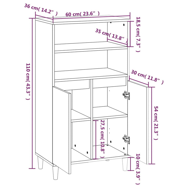 vidaXL Highboard High Gloss White 60x36x110 cm Engineered Wood