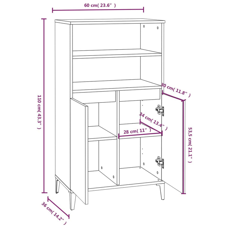 vidaXL Highboard White 60x36x110 cm Engineered Wood