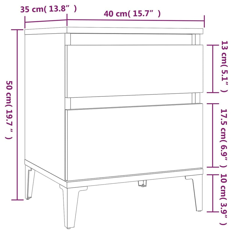 vidaXL Bedside Cabinets 2 pcs High Gloss White 40x35x50 cm