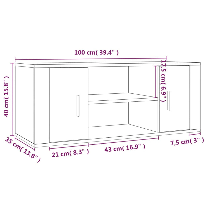 vidaXL TV Cabinet High Gloss White 100x35x40 cm Engineered Wood