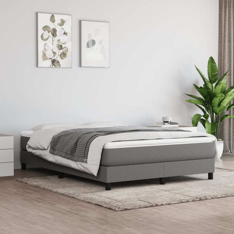 vidaXL Box Spring Bed Frame Dark Grey Queen Fabric