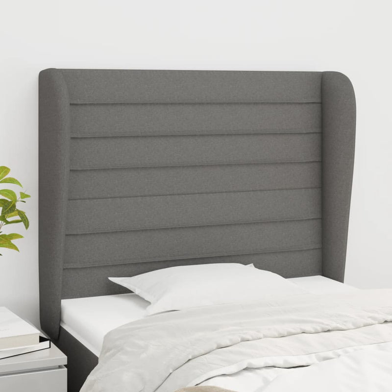 Headboard with Ears Dark Grey 83x23x118/128 cm Fabric