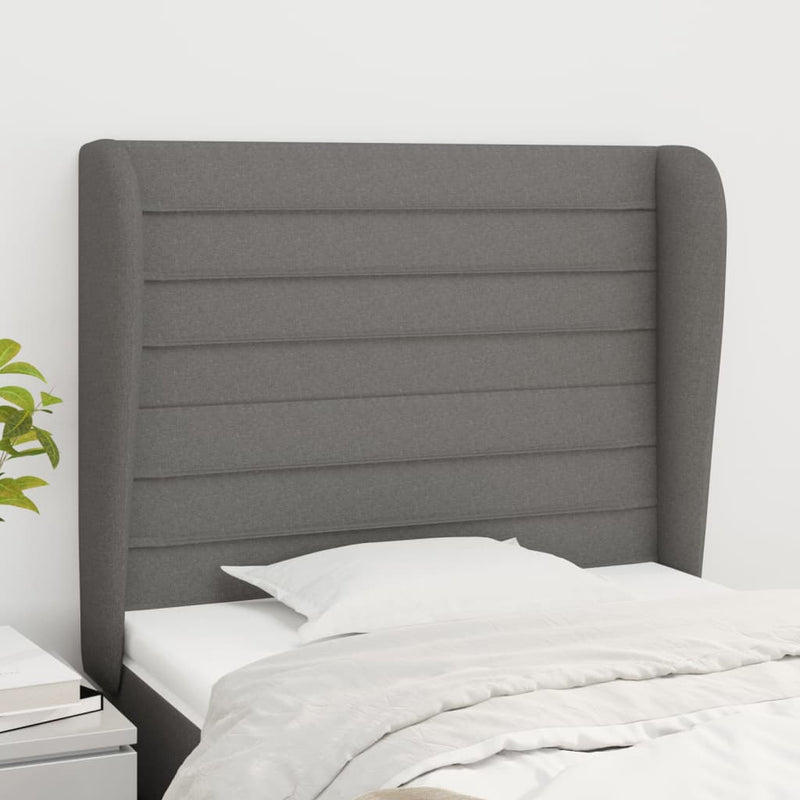 Headboard with Ears Dark Grey 103x23x118/128 cm Fabric