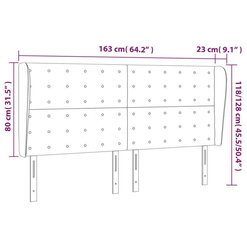 vidaXL Headboard with Ears Dark Grey 163x23x118/128 cm Fabric