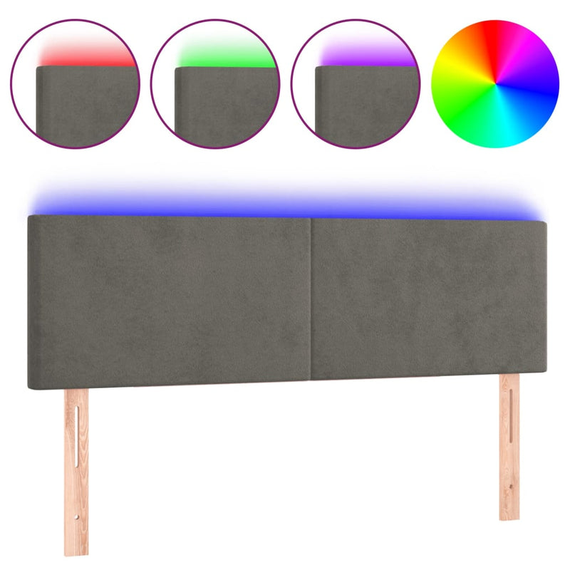 LED Headboard Dark Grey 144x5x78/88 cm Velvet