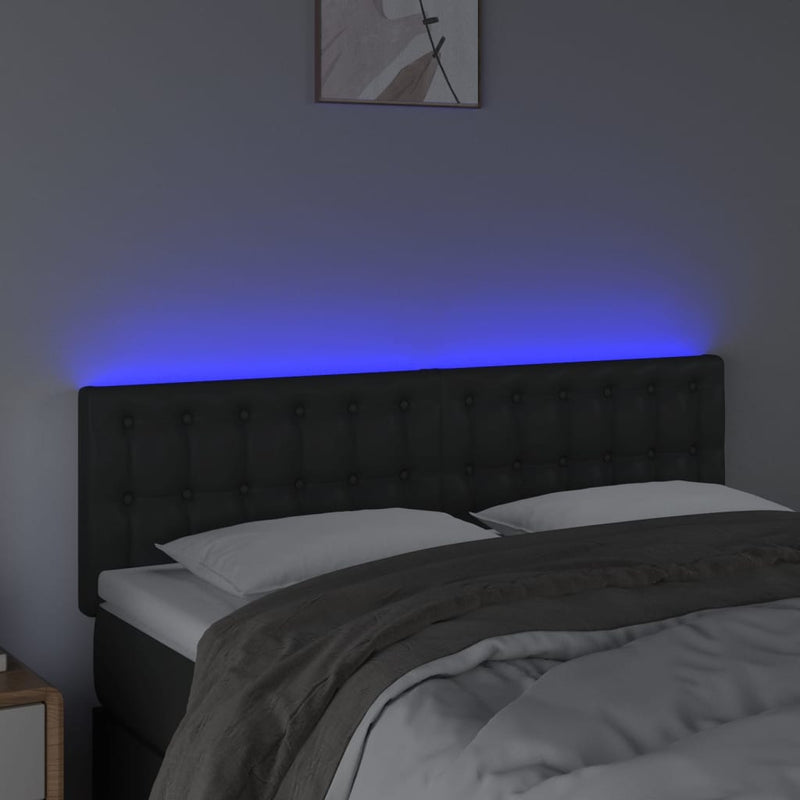 vidaXL LED Headboard Black 144x5x78/88 cm Faux Leather