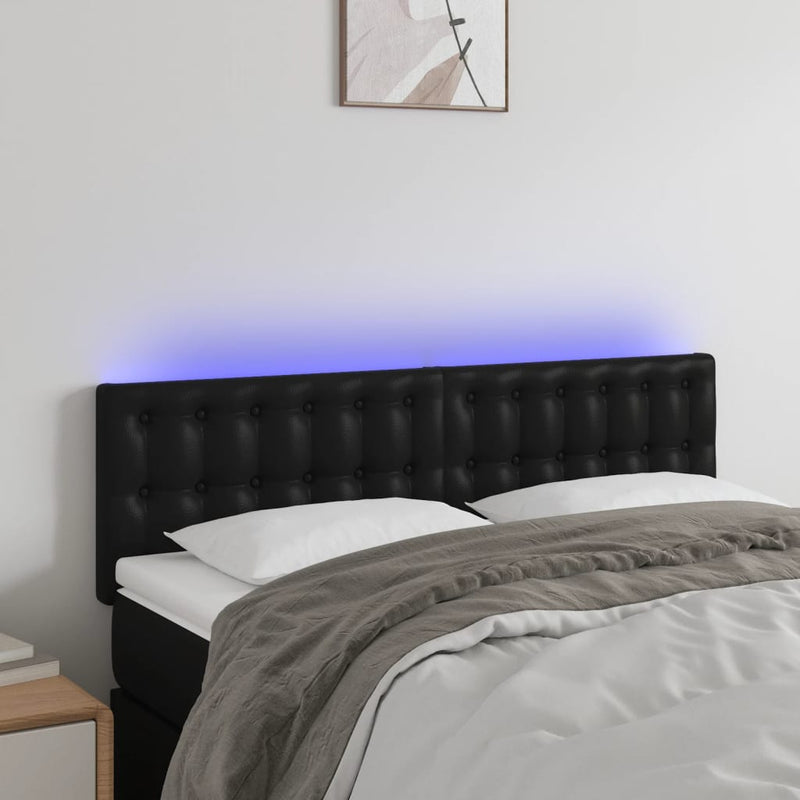 vidaXL LED Headboard Black 144x5x78/88 cm Faux Leather