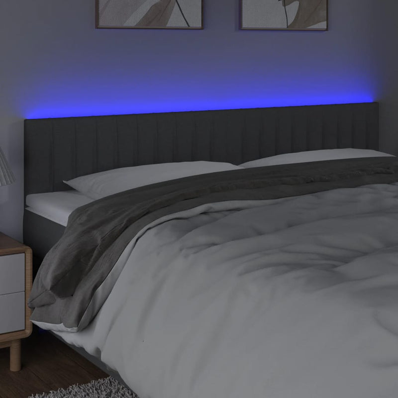 LED Headboard Dark Grey 200x5x78/88 cm Fabric