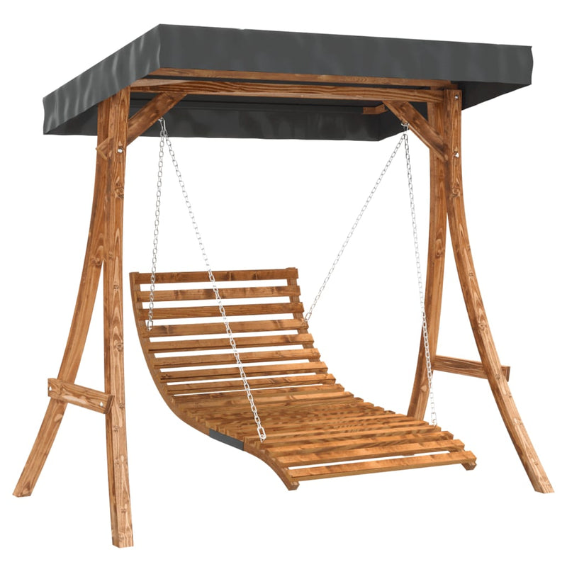 vidaXL Swing Bed with Canopy Solid Wood Spruce with Teak Finish