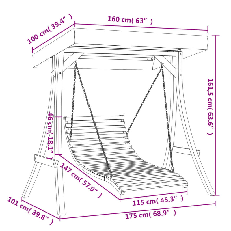vidaXL Swing Bed with Canopy Solid Wood Spruce with Teak Finish