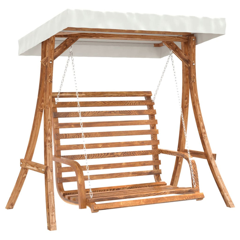 vidaXL Swing Bench with Canopy Solid Wood Spruce with Teak Finish