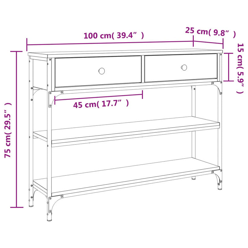 vidaXL Console Table Black 100x25x75 cm Engineered Wood