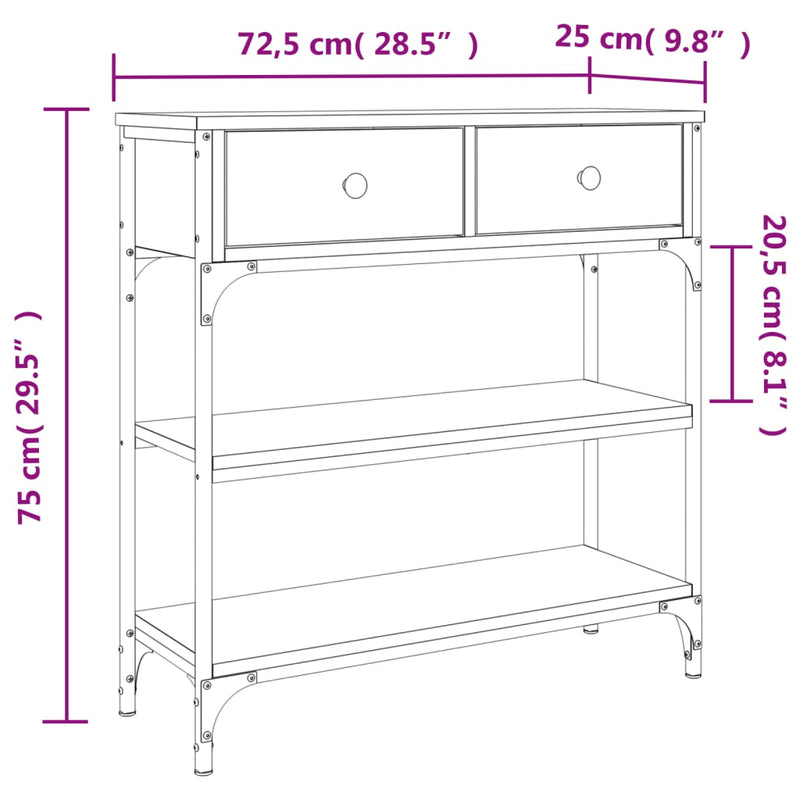 vidaXL Console Table Sonoma Oak 72.5x25x75 cm Engineered Wood