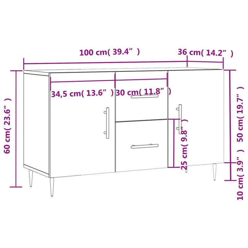 Sideboard White 100x36x60 cm Engineered Wood
