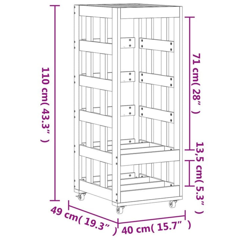 vidaXL Log Holder with Wheels 40x49x110 cm Solid Wood Pine
