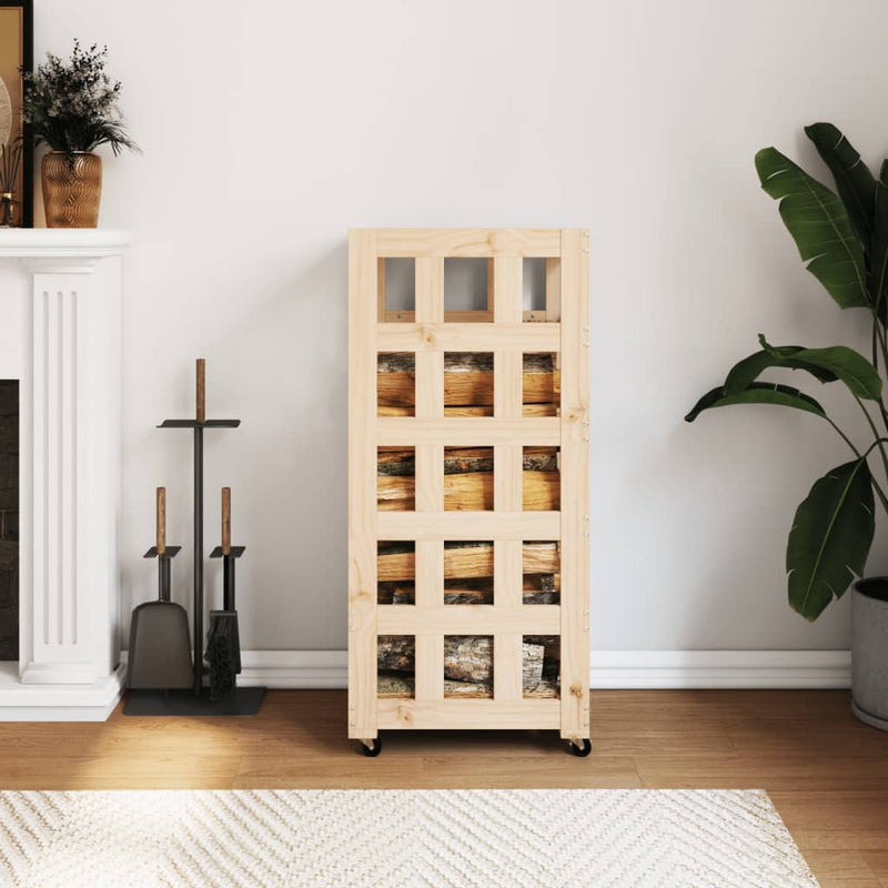vidaXL Log Holder with Wheels 40x49x110 cm Solid Wood Pine