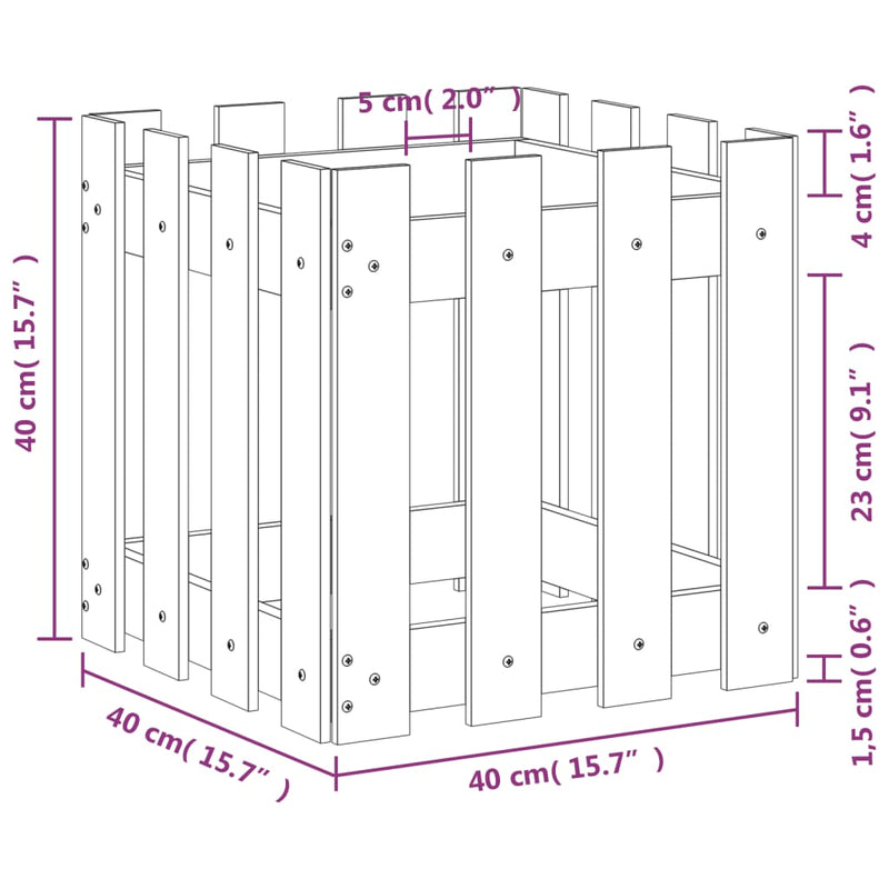 vidaXL Garden Planter with Fence Design 40x40x40 cm Solid Wood Pine