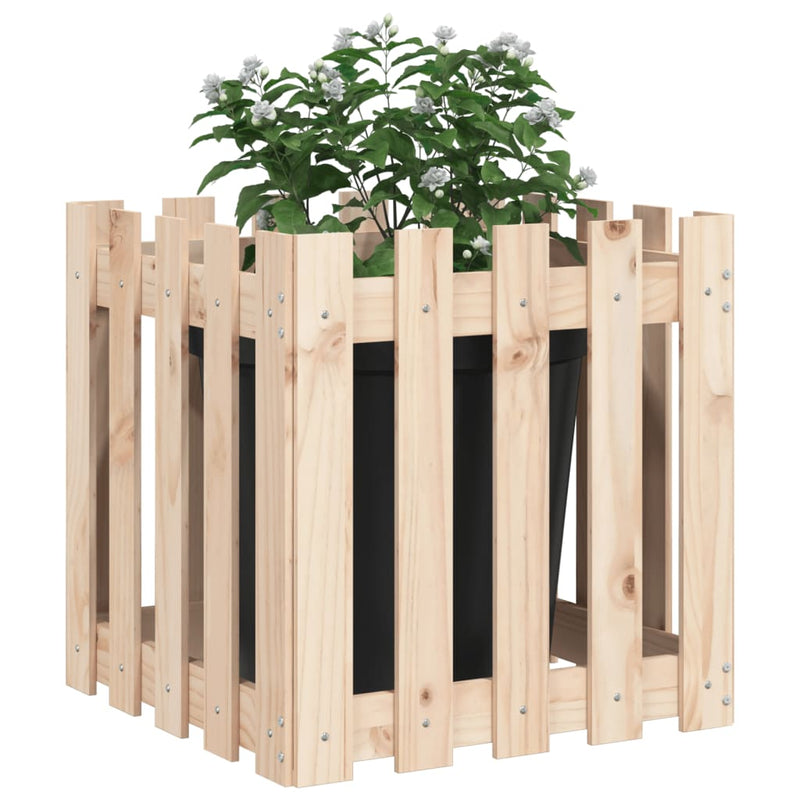 vidaXL Garden Planter with Fence Design 50x50x50 cm Solid Wood Pine