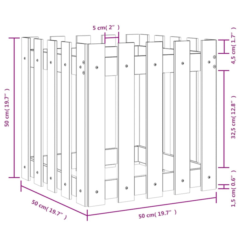vidaXL Garden Planter with Fence Design 50x50x50 cm Solid Wood Pine