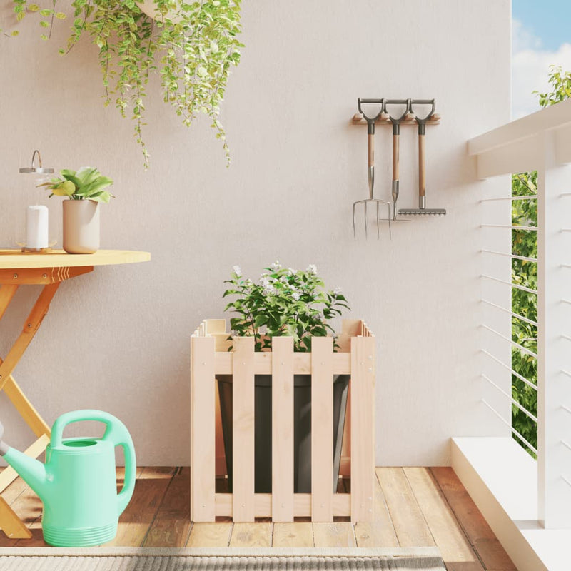 vidaXL Garden Planter with Fence Design 50x50x50 cm Solid Wood Pine