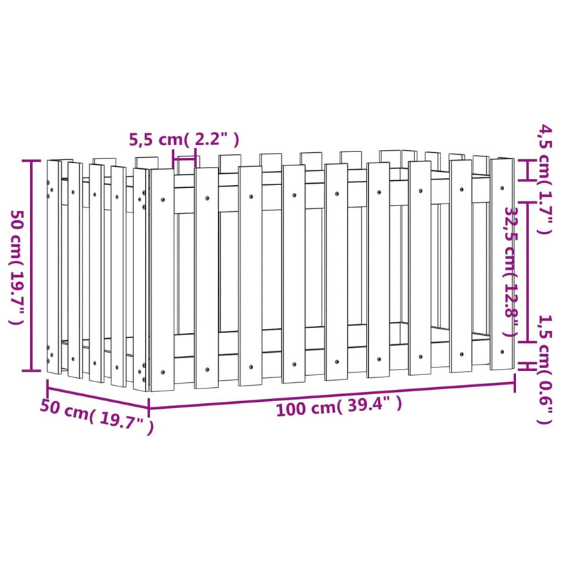 vidaXL Garden Raised Bed with Fence Design 100x50x50 cm Solid Wood Pine