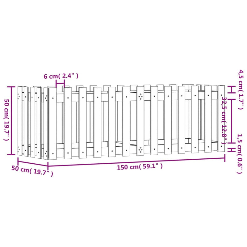 vidaXL Garden Raised Bed with Fence Design 150x50x50 cm Solid Wood Pine