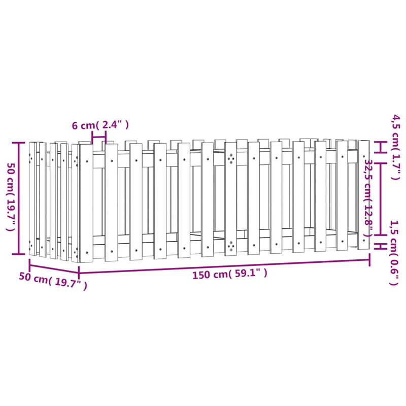 vidaXL Garden Raised Bed with Fence Design White 150x50x50 cm Solid Wood Pine