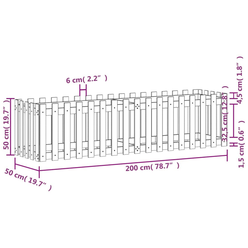 vidaXL Garden Raised Bed with Fence Design 200x50x50 cm Solid Wood Pine