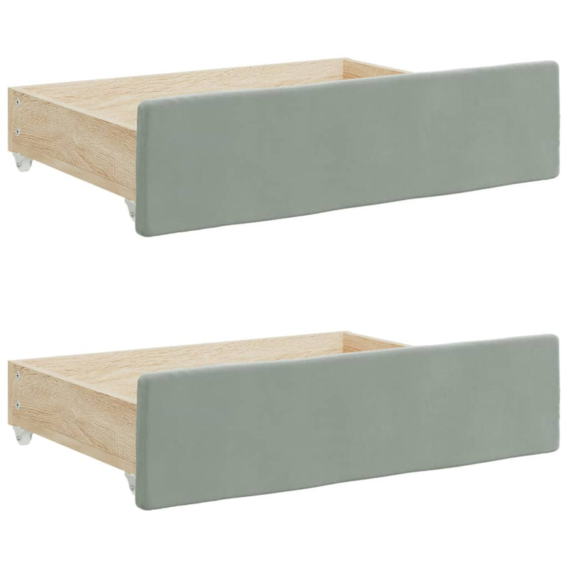 Bed Drawers 2 pcs Light Grey Engineered Wood and Velvet