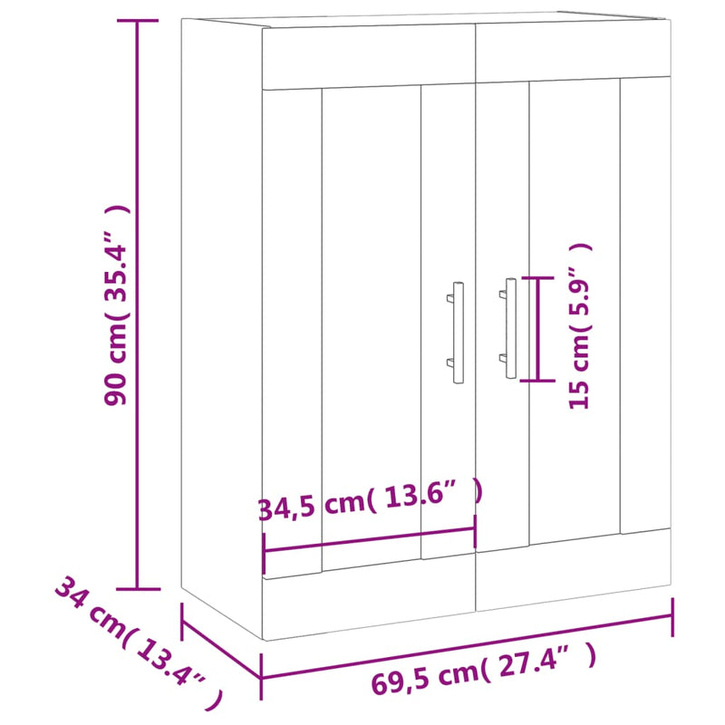 vidaXL Wall Mounted Cabinet White 69.5x34x90 cm