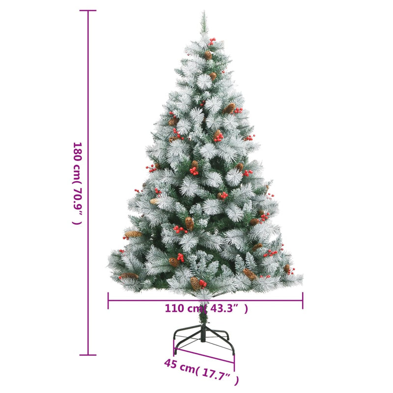 vidaXL Artificial Hinged Christmas Tree with Cones and Berries 180 cm