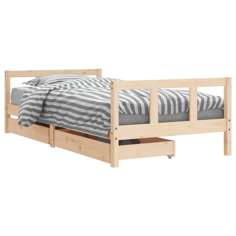 Kids Bed Frame with Drawers 90x190 cm Solid Wood Pine