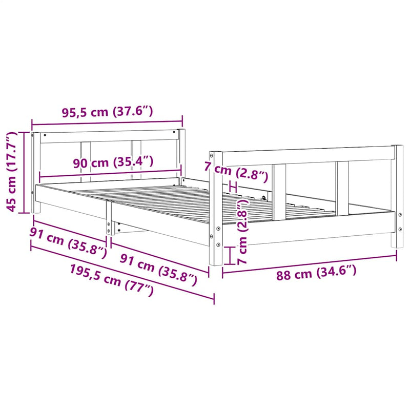 vidaXL Kids Bed Frame White 90x190 cm Solid Wood Pine